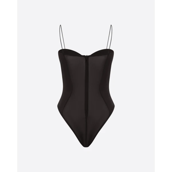 Alex Perry Cupped Bodysuit in Stretch Mesh, Black