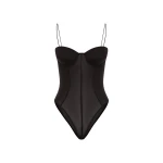 Alex Perry Cupped Bodysuit in Stretch Mesh, Black | Bodysuit | Coveti