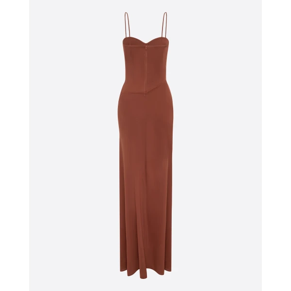 Alex Perry Cupped Drape Gown in Stretch Mesh, Toffee