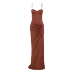 Alex Perry Cupped Drape Gown in Stretch Mesh, Toffee | Evening Gowns | Coveti