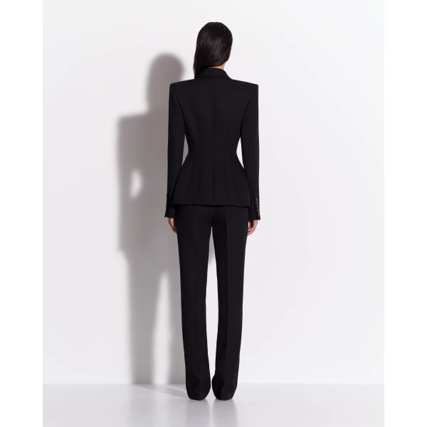 Alex Perry Double Breasted Fitted Blazer in Wool Suiting, Black