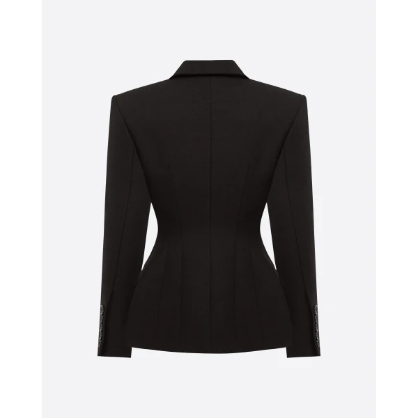 Alex Perry Double Breasted Fitted Blazer in Wool Suiting, Black