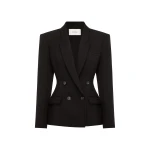 Alex Perry Double Breasted Fitted Blazer in Wool Suiting, Black | Blazers | Coveti