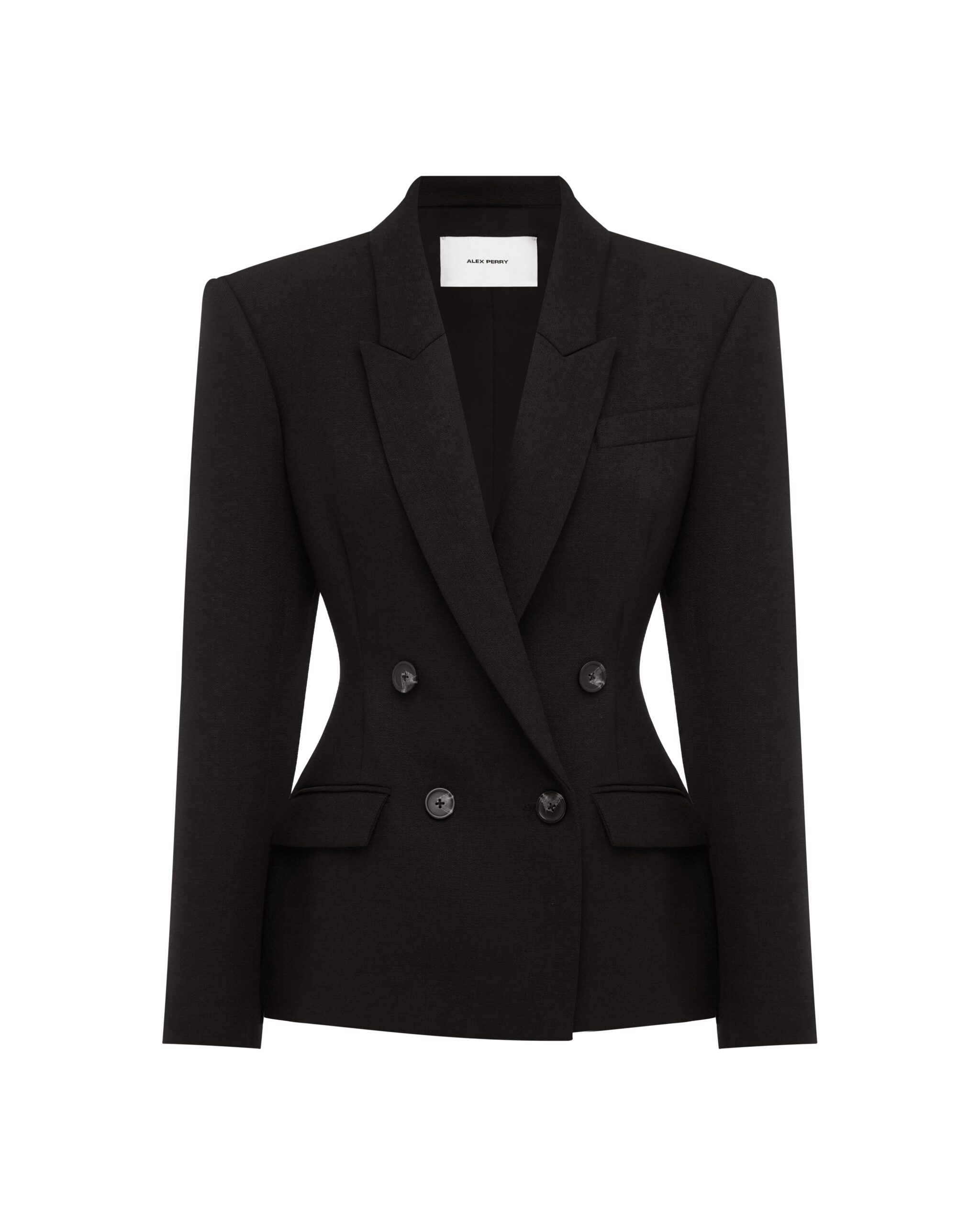 Alex Perry Double Breasted Fitted Blazer in Wool Suiting, Black Alex Perry Double Breasted Fitted Blazer in Wool Suiting, Black | Blazers | Coveti