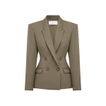 Alex Perry Double Breasted Fitted Blazer in Wool Suiting, Sage | Blazers | Coveti