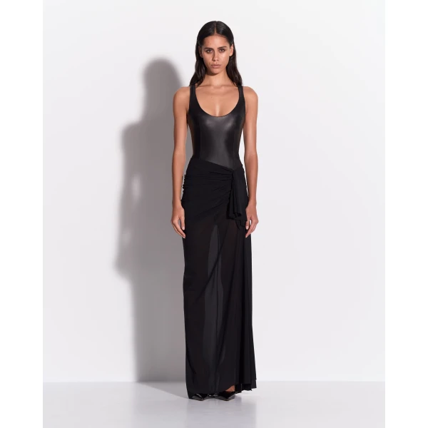Alex Perry Drape Skirt in Stretch Mesh, Black