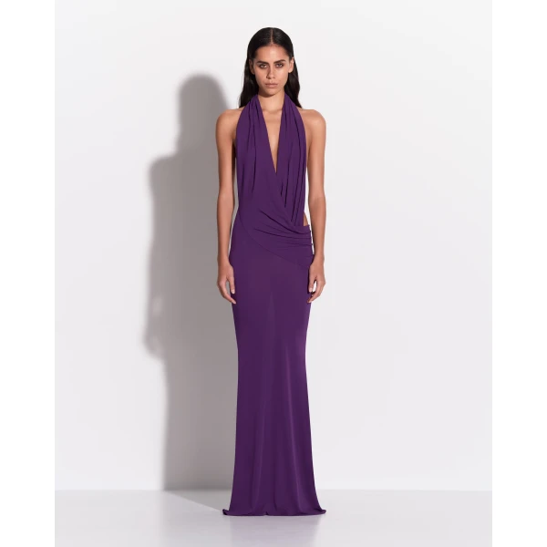 Alex Perry Halter Drape Gown in Dry Jersey, Violet