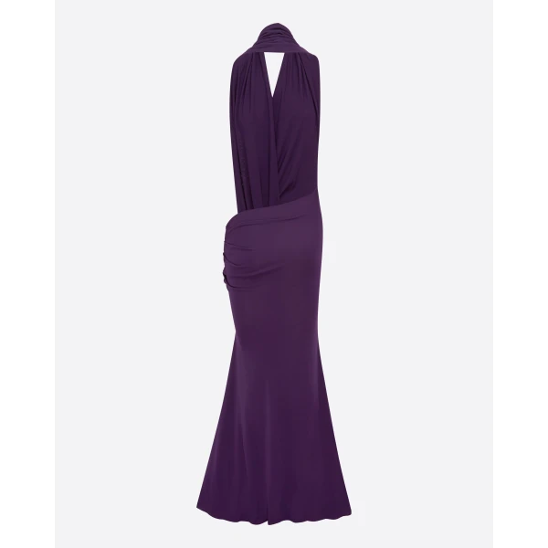 Alex Perry Halter Drape Gown in Dry Jersey, Violet