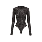 Alex Perry Long Sleeve Bodysuit in Leopard Lace, Black | Bodysuit | Coveti