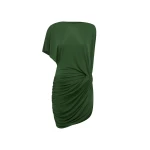 Alex Perry One Shoulder Cape Sleeve Twist Mini Dress in Dry Jersey, Forest Green | Mini Dresses | Coveti