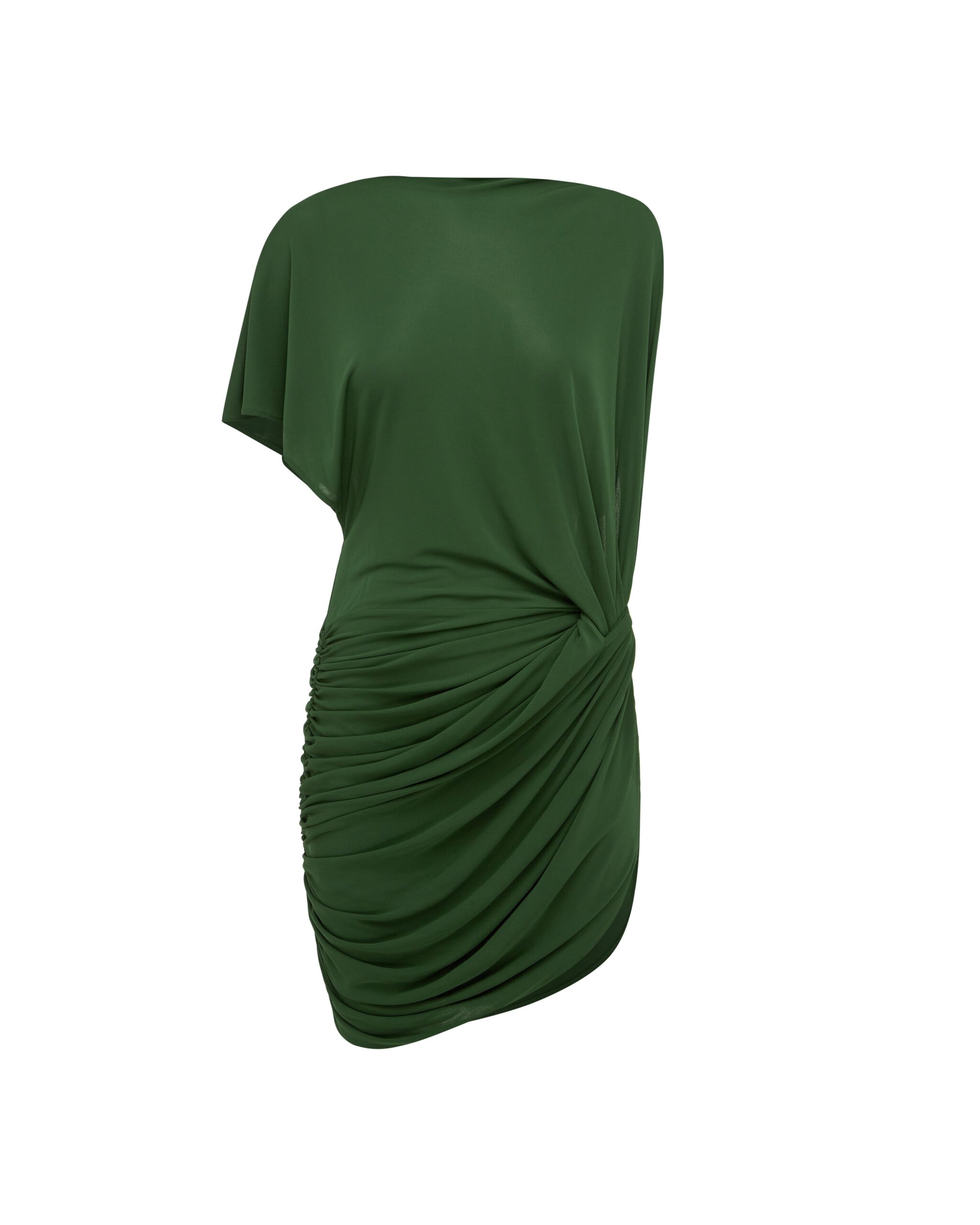 Alex Perry One Shoulder Cape Sleeve Twist Mini Dress in Dry Jersey, Forest Green Alex Perry One Shoulder Cape Sleeve Twist Mini Dress in Dry Jersey, Forest Green | Mini Dresses | Coveti