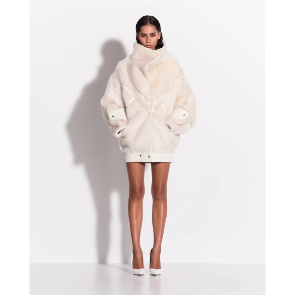 Alex Perry Oversize Biker Jacket in Shearling, White