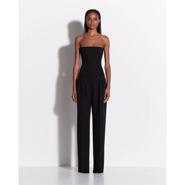 Alex Perry Pleated Trouser in Wool Suiting, Black