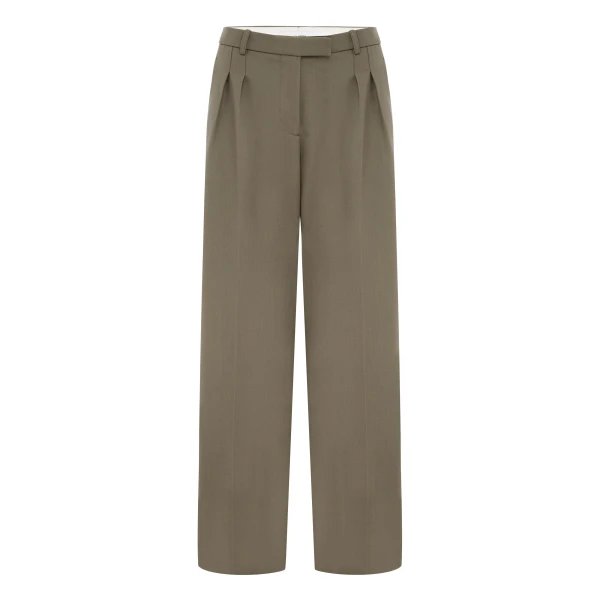 Pleated Trouser in Wool Suiting, Sage