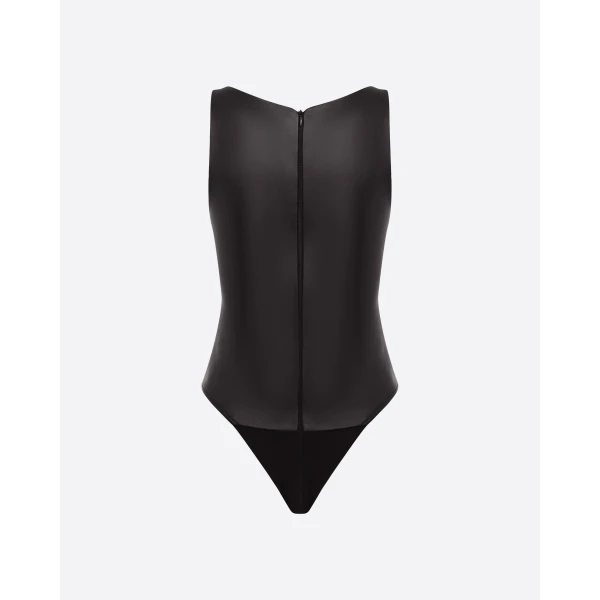 Alex Perry Scoop Singlet Bodysuit in Leather, Black