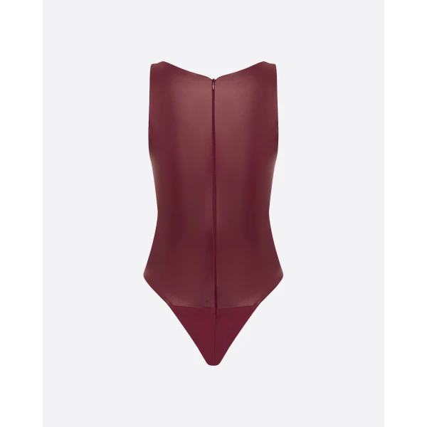 Alex Perry Scoop Singlet Bodysuit in Leather, Cherry