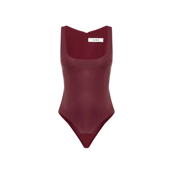 Scoop Singlet Bodysuit in Leather, Cherry