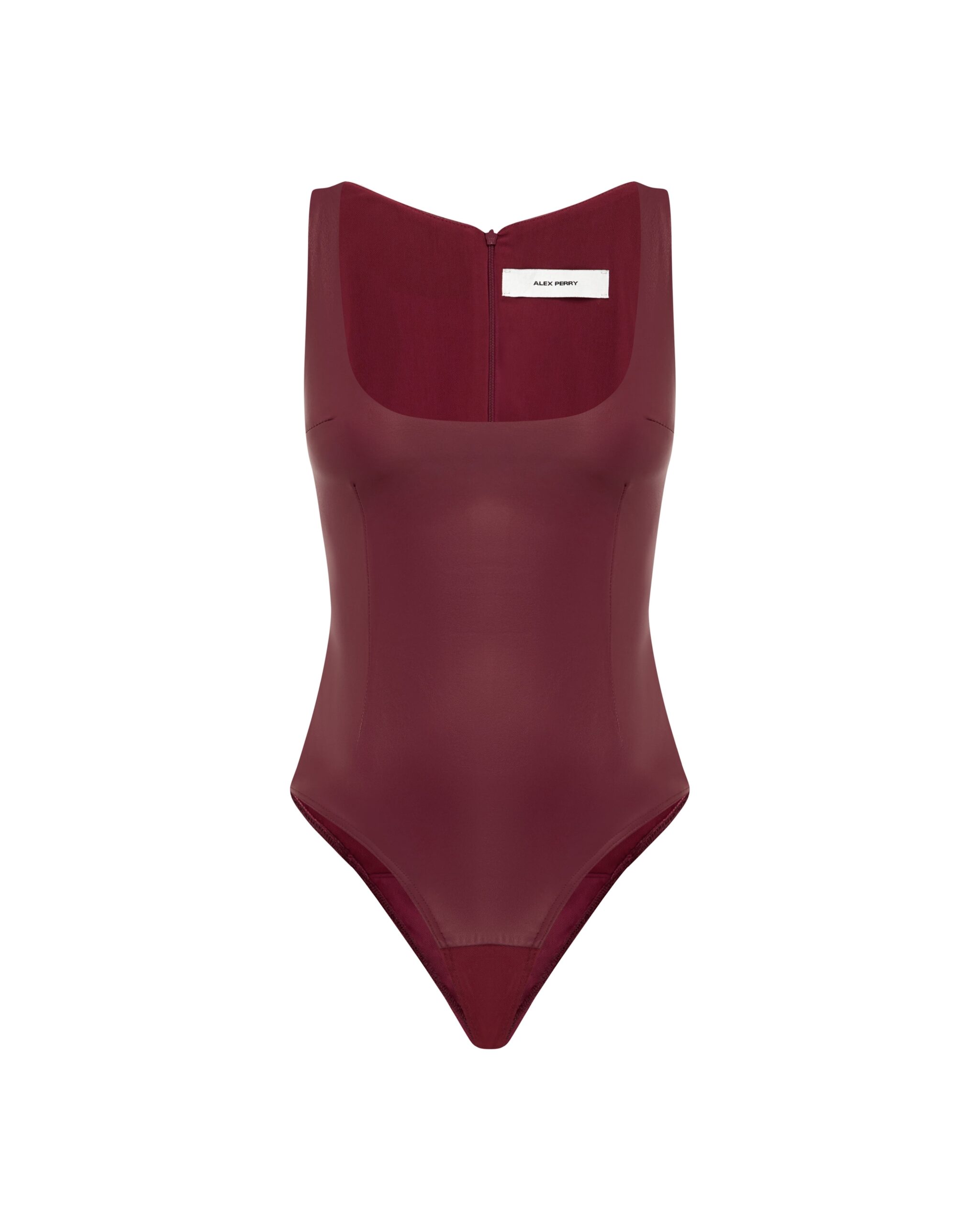 Alex Perry Scoop Singlet Bodysuit in Leather, Cherry Alex Perry Scoop Singlet Bodysuit in Leather, Cherry | Bodysuit | Coveti