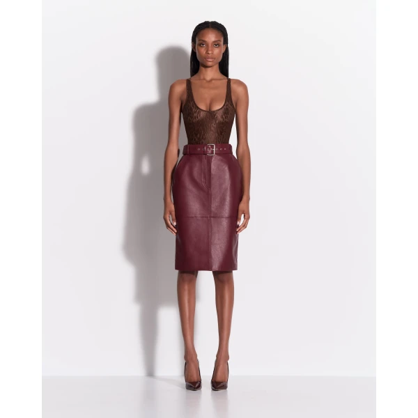 Alex Perry Scoop Singlet Bodysuit in Leopard Lace, Brown