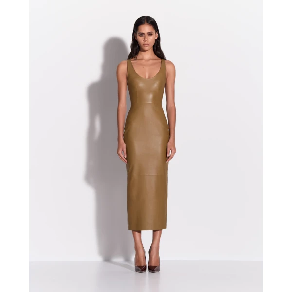 Alex Perry Scoop Singlet Dress in Leather, Dijon
