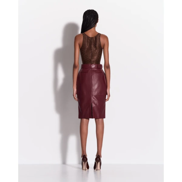 Alex Perry Skirt in Leather, Cherry