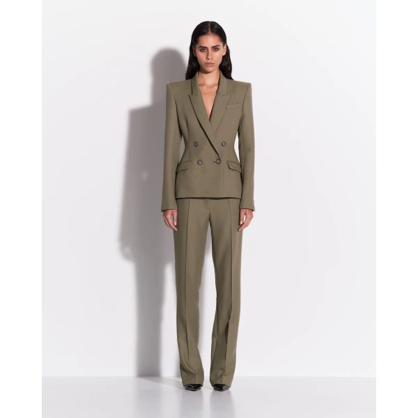 Alex Perry Straight Trouser in Wool Suiting, Sage