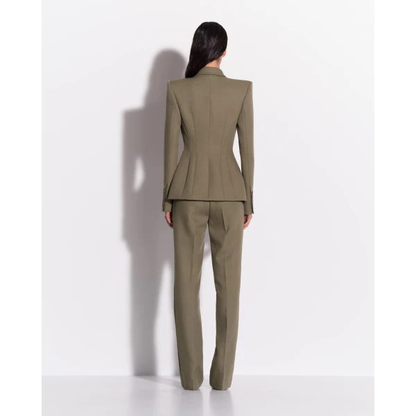 Alex Perry Straight Trouser in Wool Suiting, Sage