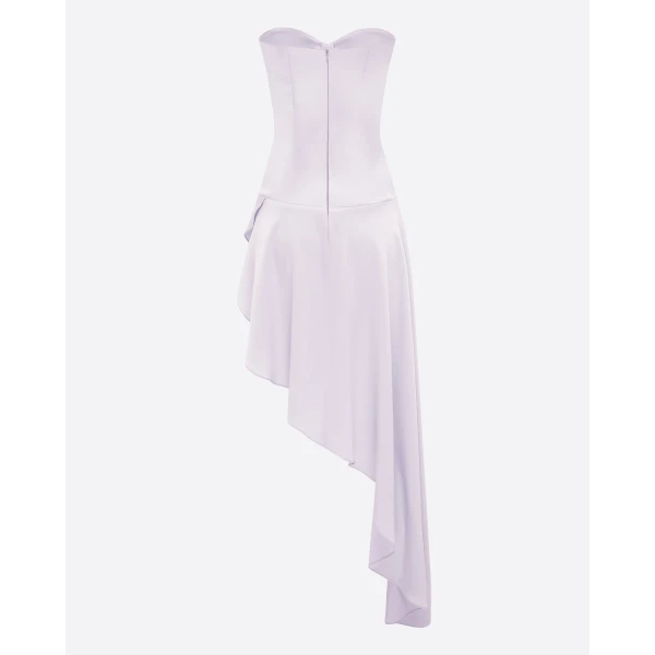 Alex Perry Strapless Cupped Longline Asymmetric Dress in Satin Crepe, Lavender