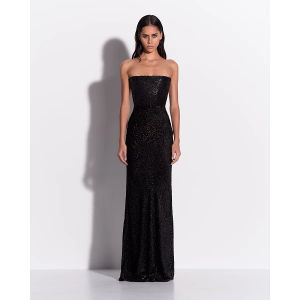 Alex Perry Strapless Drape Gown in Devoré, Black