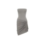 Alex Perry Strapless Drape Mini Dress in Stretch Mesh, Grey | Mini Dresses | Coveti
