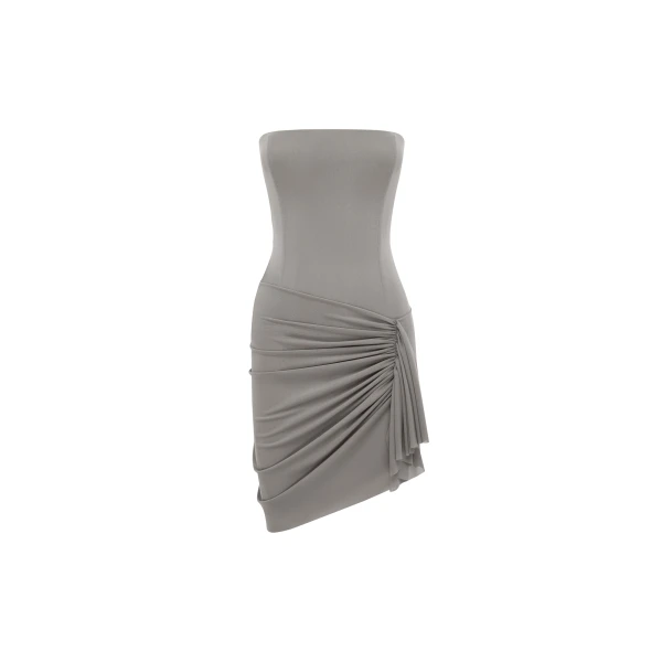 Strapless Drape Mini Dress in Stretch Mesh, Grey