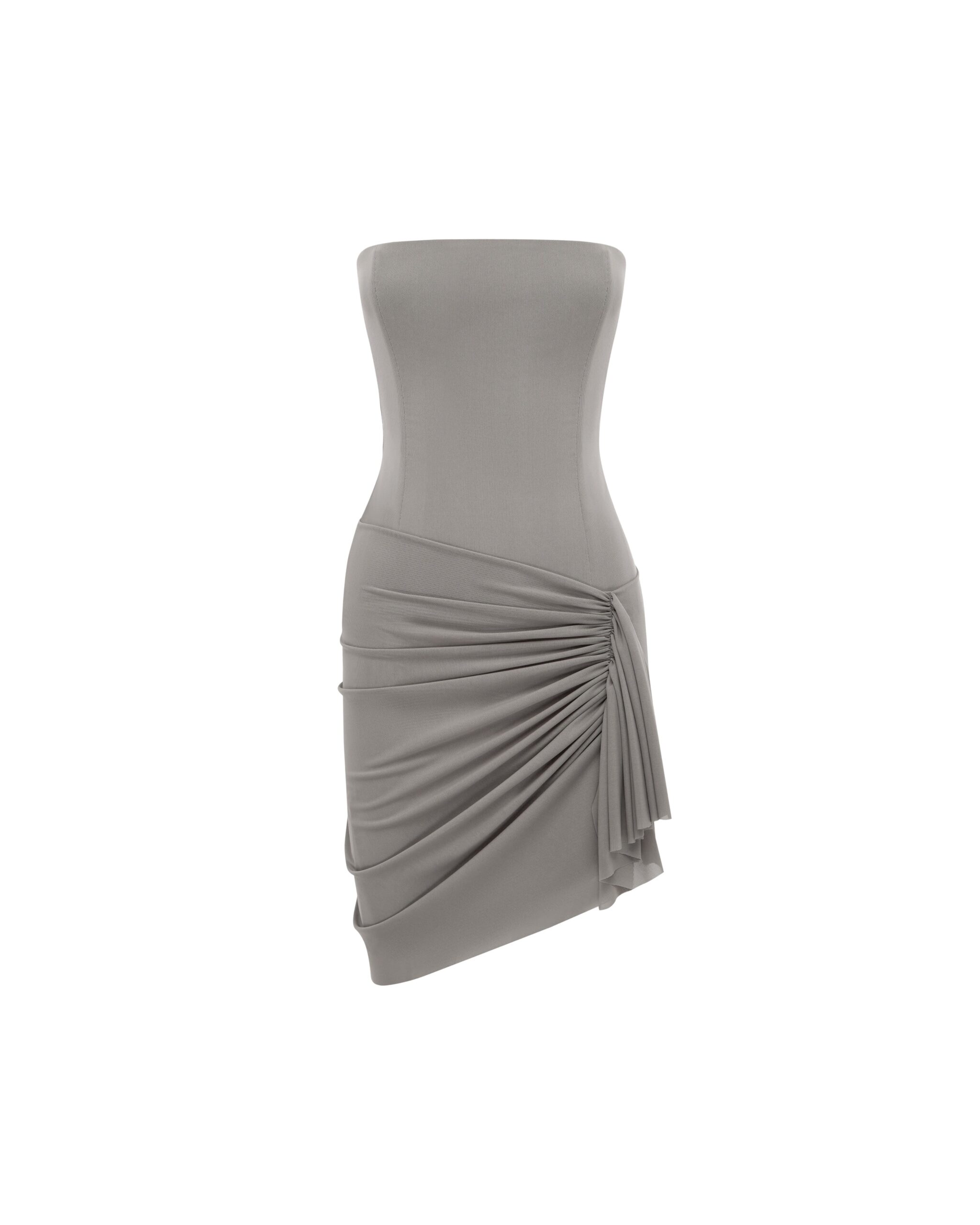 Alex Perry Strapless Drape Mini Dress in Stretch Mesh, Grey Alex Perry Strapless Drape Mini Dress in Stretch Mesh, Grey | Mini Dresses | Coveti
