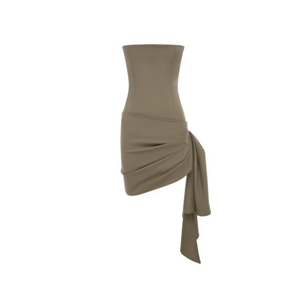 Alex Perry Strapless Drape Mini Dress in Wool Suiting, Sage | Mini Dresses | Coveti
