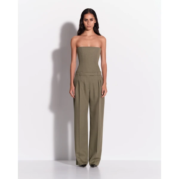 Alex Perry Strapless Longline Corset Top in Wool Suiting, Sage