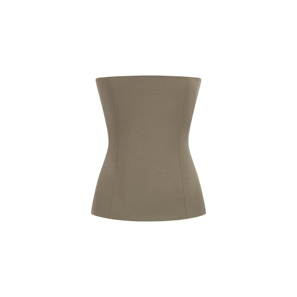 Strapless Longline Corset Top in Wool Suiting, Sage