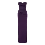 Alex Perry Strapless Sweetheart Drape Column in Satin Crepe, Blackberry | Maxi Dresses | Coveti