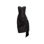 Alex Perry Strapless Sweetheart Drape Dress in Leather, Black | Mini Dresses | Coveti
