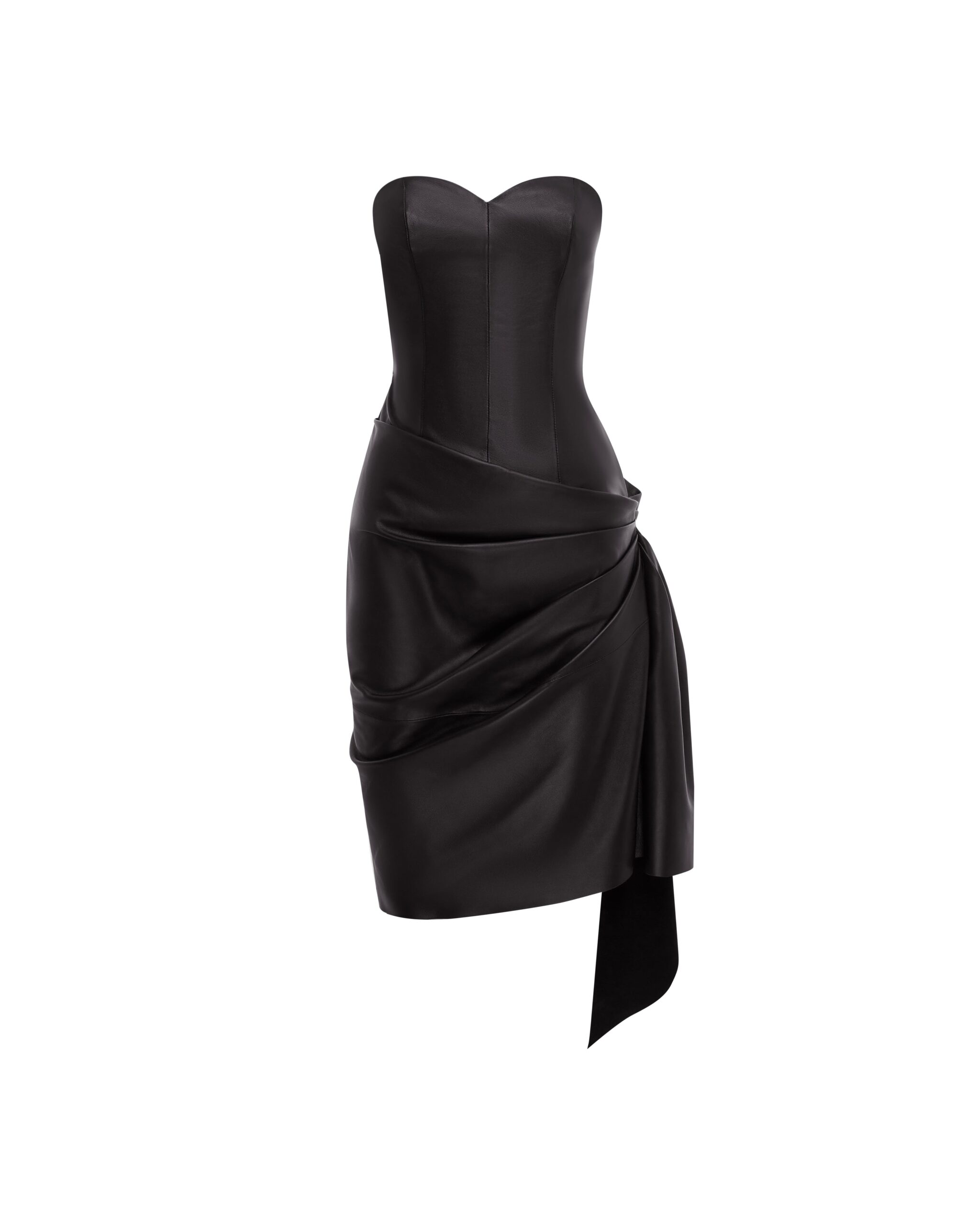 Alex Perry Strapless Sweetheart Drape Dress in Leather, Black Alex Perry Strapless Sweetheart Drape Dress in Leather, Black | Mini Dresses | Coveti