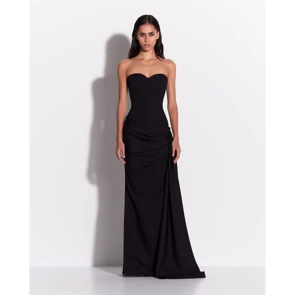 Alex Perry Strapless Sweetheart Drape Gown in Wool Suiting, Black