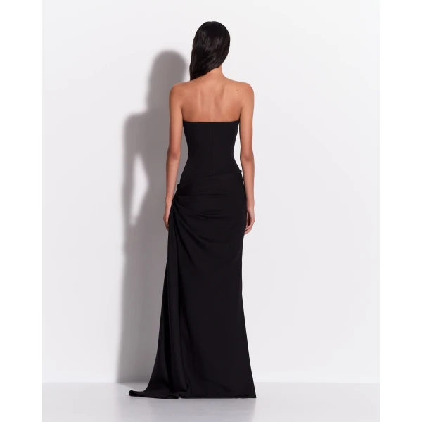 Alex Perry Strapless Sweetheart Drape Gown in Wool Suiting, Black