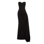 Alex Perry Strapless Sweetheart Drape Gown in Wool Suiting, Black | Evening Gowns | Coveti
