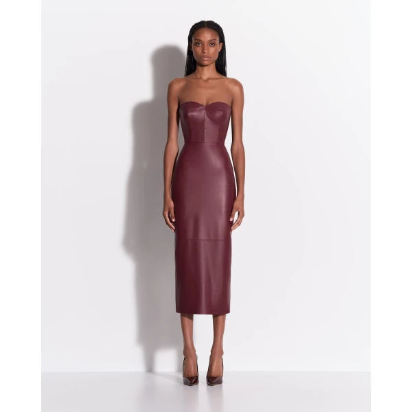 Alex Perry Strapless Sweetheart Dress in Leather, Cherry