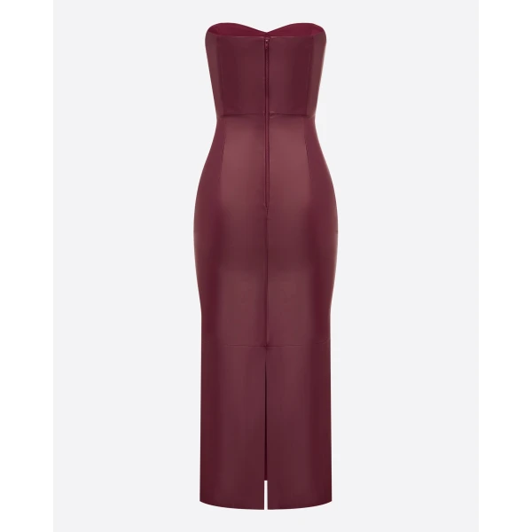 Alex Perry Strapless Sweetheart Dress in Leather, Cherry