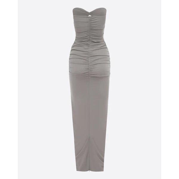 Alex Perry Strapless Sweetheart Ruched Column in Stretch Mesh, Grey