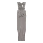 Alex Perry Strapless Sweetheart Ruched Column in Stretch Mesh, Grey | Maxi Dresses | Coveti