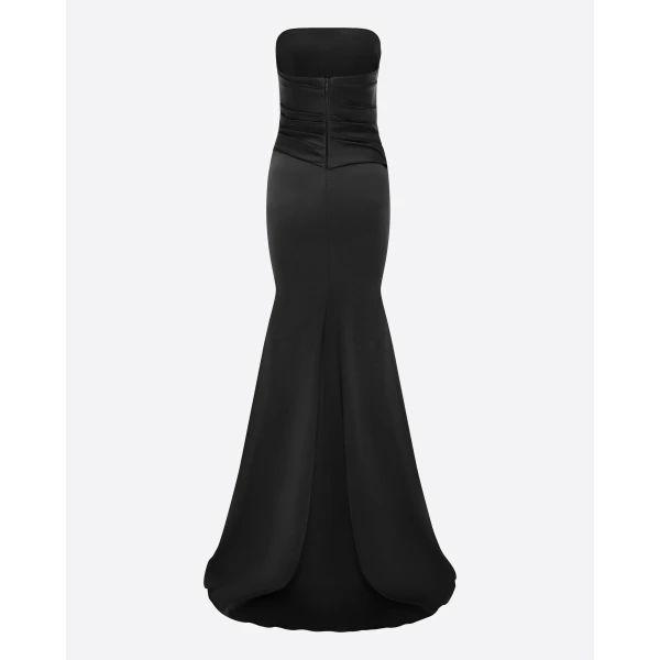 Alex Perry Strapless Tucked Gown in Satin Crepe, Black