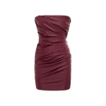 Alex Perry Strapless Tucked Mini Dress in Leather, Cherry | Mini Dresses | Coveti