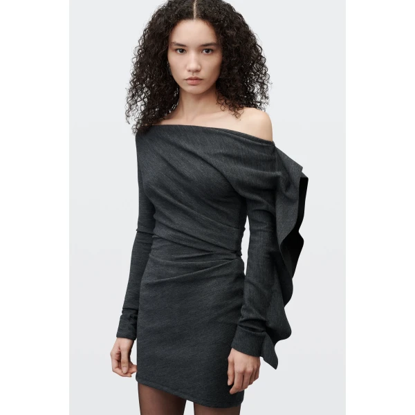 Alexander Wang Asymmetric Drape Mini Dress in Charcoal | Mini Dresses | Coveti