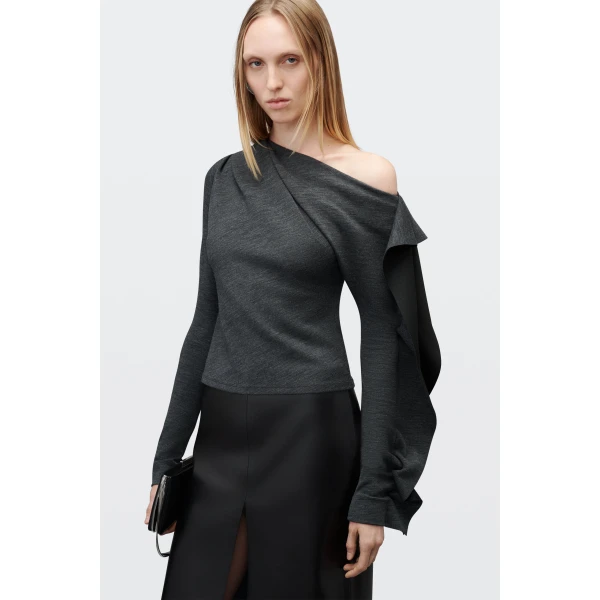 Alexander Wang Asymmetric Drape Top in Charcoal | Tops | Coveti