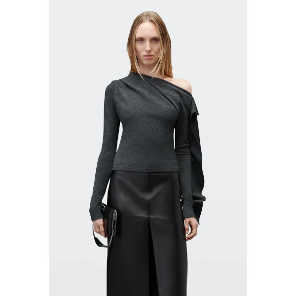Alexander Wang Asymmetric Drape Top in Charcoal | Tops | Coveti